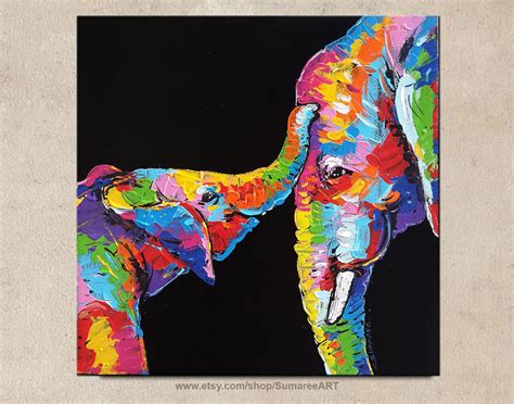 Colorful Elephant Painting On Canvas Etsy Elephant Painting Animal