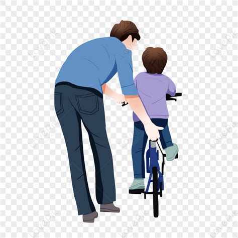 Father Teaches Son To Ride A Bicycle PNG Transparent And Clipart Image