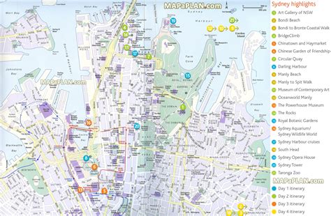 Sydney Map Four Day Trip Highlights Route Planner Itinerary List
