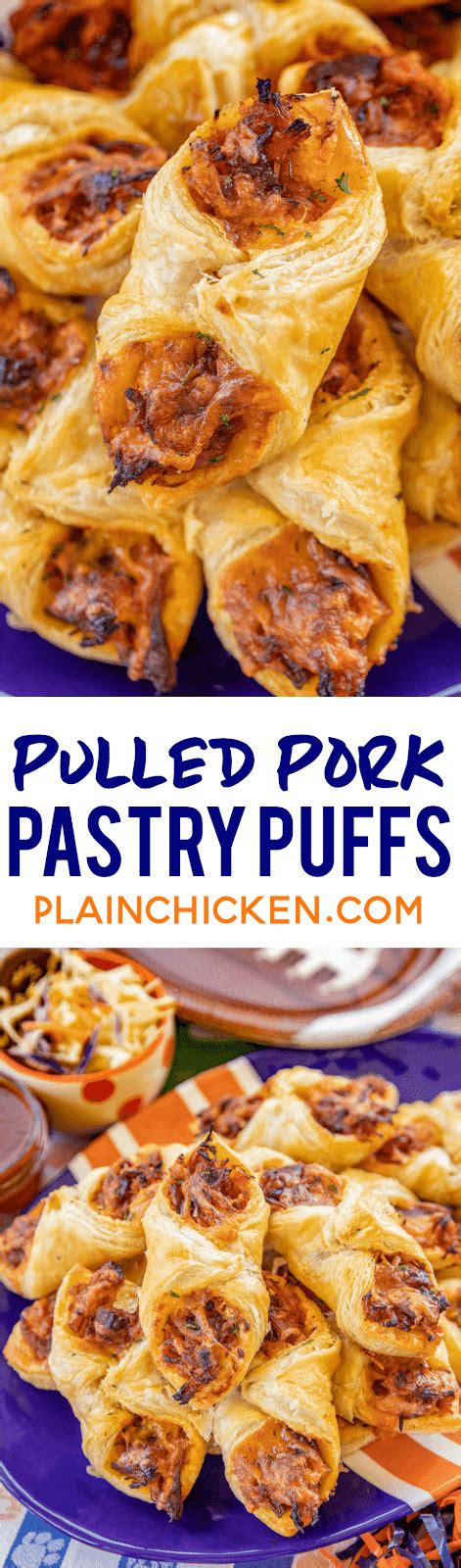 Lightly dust your clean work surface with flour and unfold one puff pastry sheet on it. Pulled Pork Pastry Puffs - Football Friday | Plain Chicken®