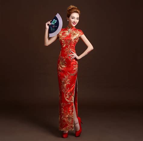 red cheongsam dress long mermaid qipao dresses phoenix