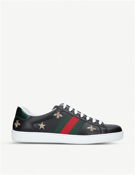 Gucci New Ace Bee Star Leather Trainers In Black For Men Lyst