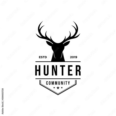 Deer Hunter Logo Badge Emblem Label Design Template Vector