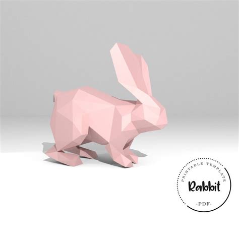 Papercraft Bunny Printable Diy Template Pdf Rabbit Low Poly Paper Model