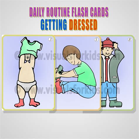Childrens Daily Routine Flash Cards Getting Dressed Etsy
