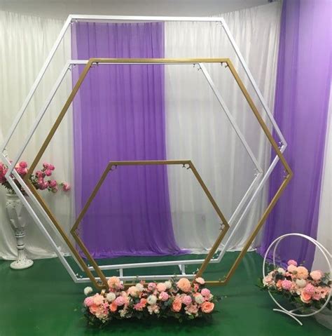 Hexagon Metal Flower Arch Backdrop Arch Stand Gold White Etsy