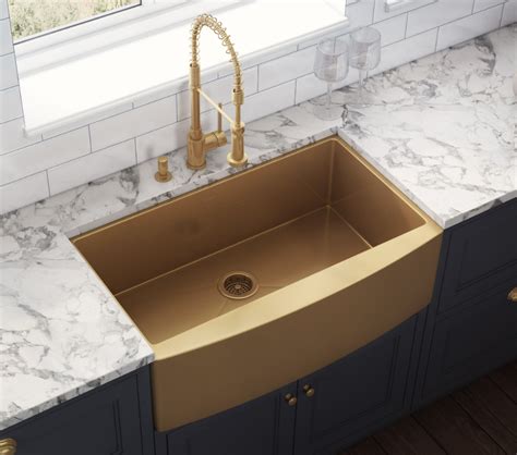 30 Inch Apron Front Farmhouse Kitchen Sink Brass Tone Matte Gold