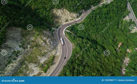 Aerial View From Drone Winding Road From The High Mountain Pass In