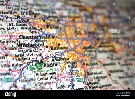 Extreme Close Up Of Wildwood Missouri In A Map Stock Photo Alamy