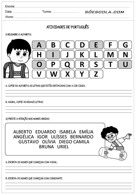 Atividades Com Ordem Alfabética Para Imprimir — SÓ Escola