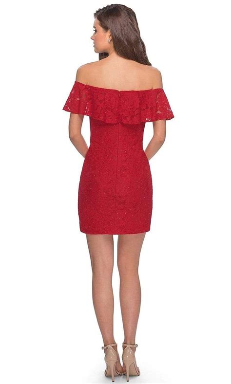 La Femme Draped Lace Off Shoulder Short Dress 28147sc Couture Candy