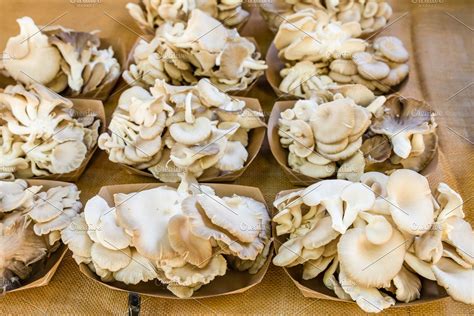 Freshly Harvested Mushrooms At Market Stock Photo Containing
