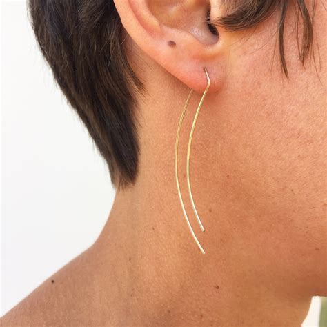 K Gold Threader Earrings Solid Gold Threader Kt Gold Etsy