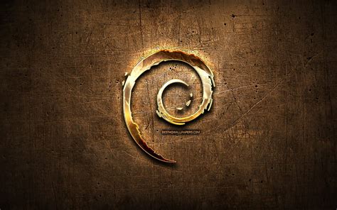 Debian Golden Logo Linux Artwork Brown Metal Background Creative