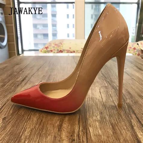 Nude Red Patent Leather High Heels Woman Pointed Toe Cm Cm Cm