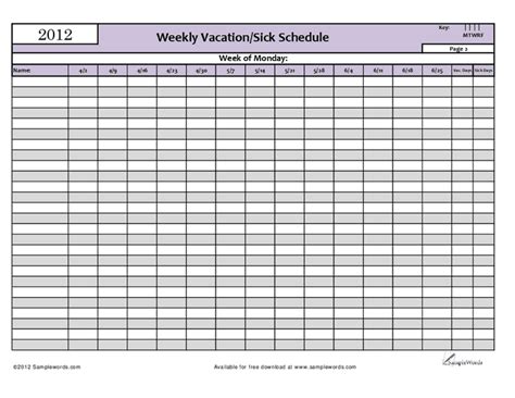 Vacation Schedule Template Excel