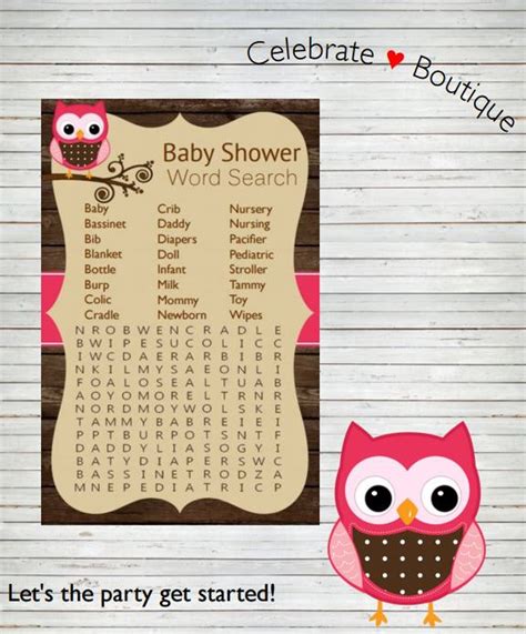 Owl Word Search Game Woodland Word Search Owl Baby Shower Etsy