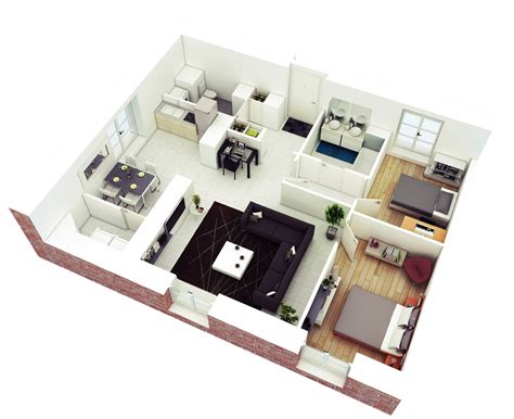 Simple House Design Plans 3d 2 Bedrooms