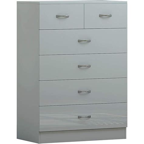 Contemporary 6 Drawer Chest High Grey Gloss Bedroom Storage Furniture