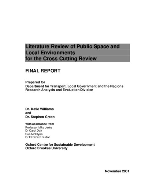 Pdf Literature Review Of Public Space And Local Environments For The