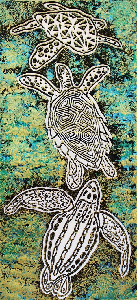 Sea Turtle Awe Unique Linocut Print 12 X 5 1 2 Etsy