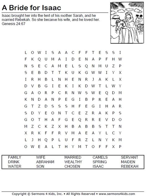 A Bride For Isaac Word Search Puzzle Sunday School Resources