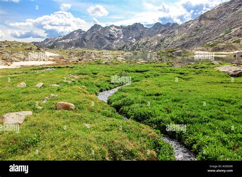 Rocky Mountain Landscape With Lakes And Waterfalls Stock Photo Alamy