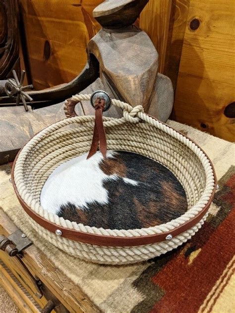 Cowhide Lariat Basket ~ Lb10253c Rope Decor Cowboy Crafts Lariat