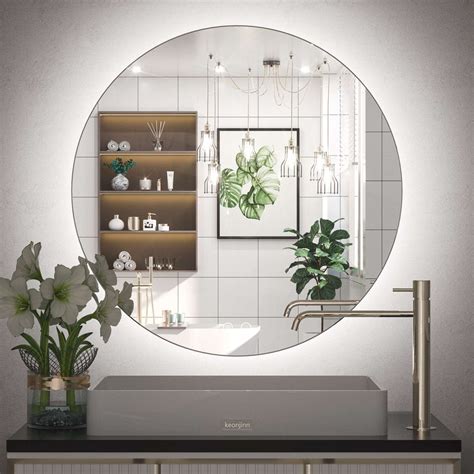 Keonjinn Round Led Mirror Backlit Mirror Bathroom Vanity Mirror With
