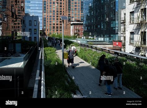 View Of The High Line Elevated Linear Park Greenway And Rail Trail