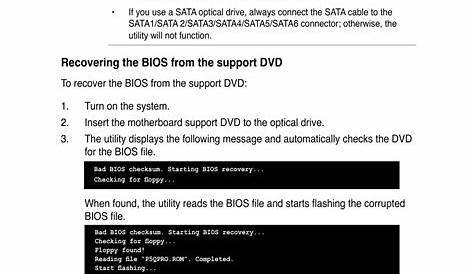4 asus crashfree bios 3 utility, Recovering the bios from the support