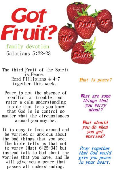 Printable Fruit Of The Spirit Peace Devotion Great For Sunday School