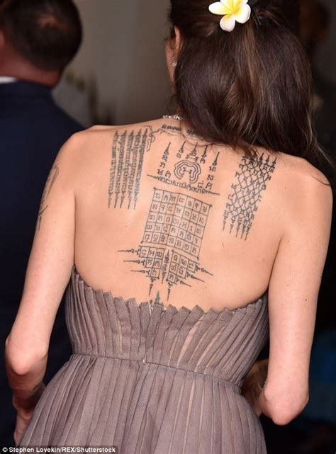 Angelina Jolie Flaunts Her Famous Ink In Grey Backless Gown Tattoos