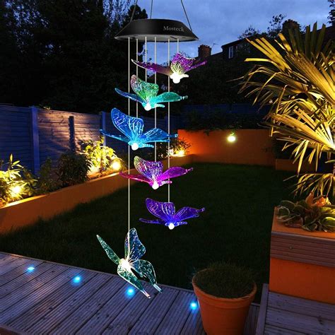 Mosteck Wind Chimes Outdoor Solar Butterfly Wind Chimes Color Changing