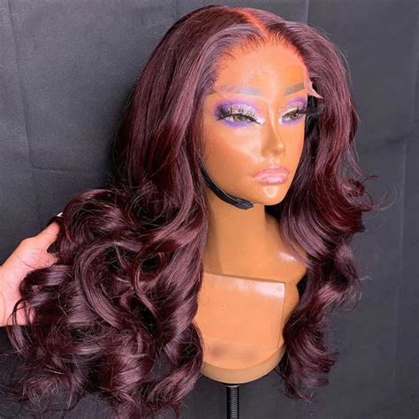 Red Lace Front Human Hair Wigs With Baby Hair Dark J Lace Etsy