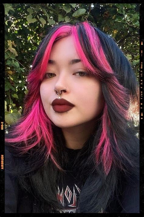 Pink And Black Curtain Bangs In 2022 Brown And Pink Hair Hair Color