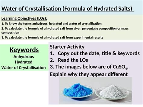 Water Of Crystallisation Hydrated Salts Teaching Resources