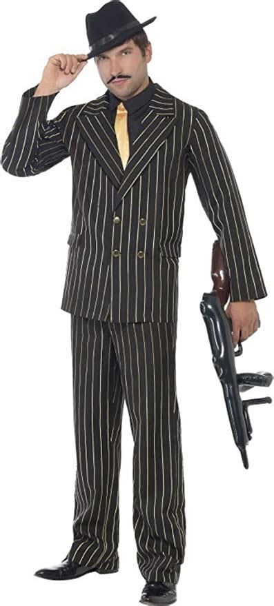 Mens Black And Gold Pinstripe 1920s Gangster Bugsy Malone