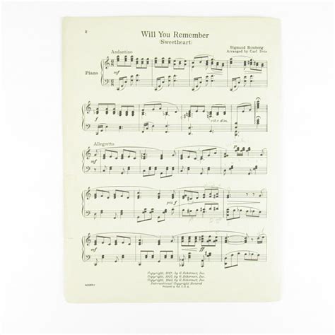Will You Remember Sheet Music Maytime Intermediate Piano Solo Sigmund Romberg Ebay