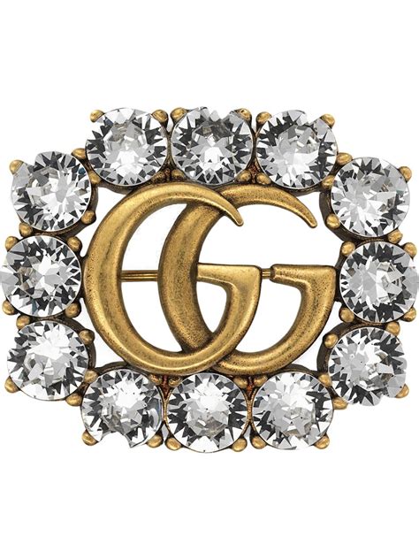 Gucci Metal Double G Brooch With Crystals Farfetch