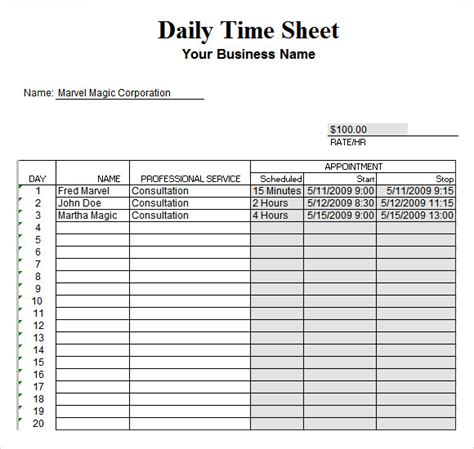 7 Daily Timesheet Templates Free Sample Example Format