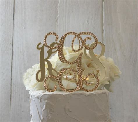 Gold Initial Monogram Wedding Cake Topper Gold Swarovski Crystals Gold Bling Letters A B C D