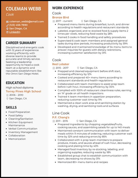 7 Cook Resume Examples Complete Guide