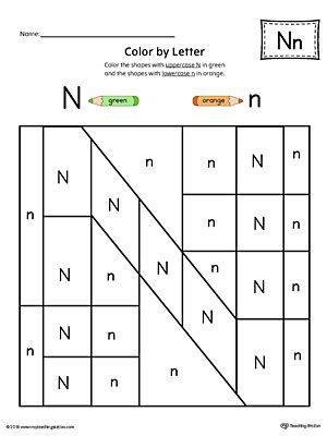 Uppercase Letter N Color-by-Letter Worksheet | MyTeachingStation.com