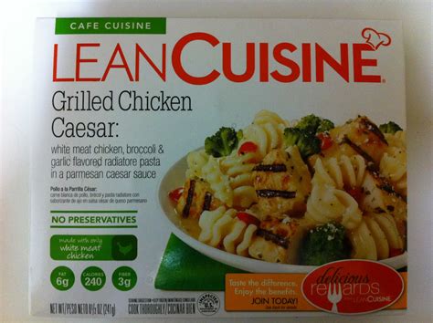 If you're following the diabetic exchange diet, both weight watchers and lean cuisine have all exchange values marked on each package. Freezer Aisle: Lean Cuisine - Grilled Chicken Caesar (6.5/10)
