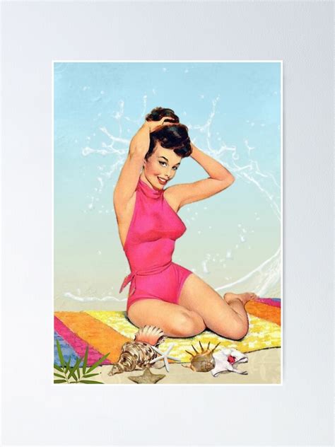 1940s Pin Up Girl In Pink Bathing Suit Poster By