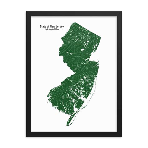 Hydrology Map New Jersey Wall Art Map Art Print Rivers And Lakes Art
