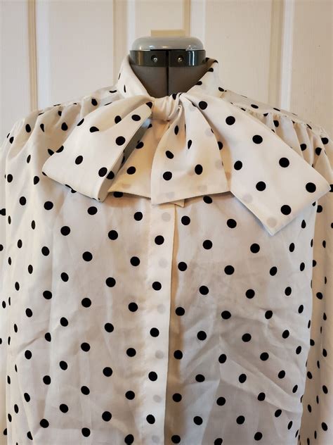 Vintage Lucky Winner White Polka Dot Pussy Bow Blouse Balloon Sleeve Size 16f Ebay