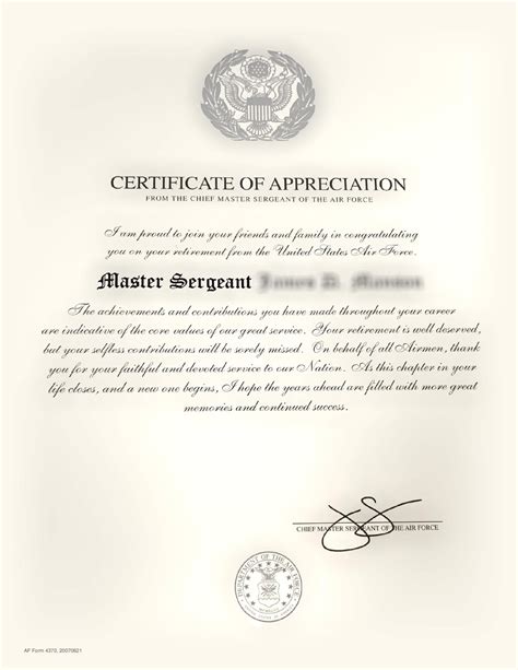 Af Form 4370 Chief Master Sergeant Of The Air Force Retirement
