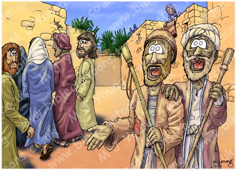 Matthew 09 Jesus Heals By Faith Scene 06 2 Blind Men Bible Cartoons